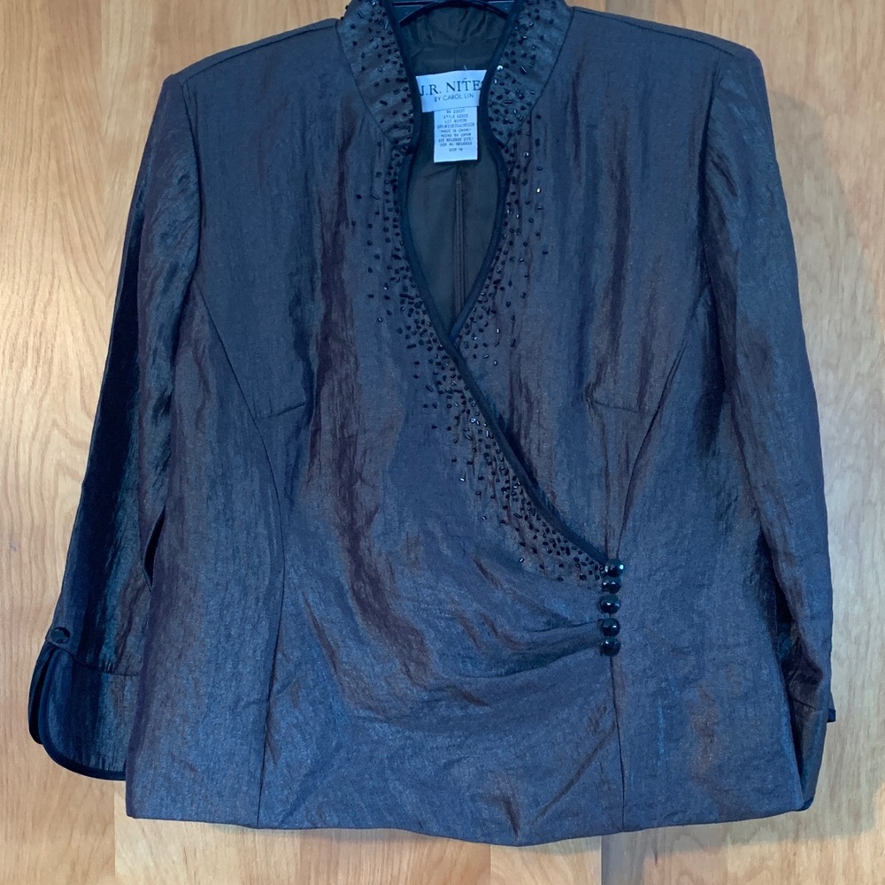 JR Nites Carol Lin Beaded Evening Blouse Sz 12 Glam Embellished Metallic Party